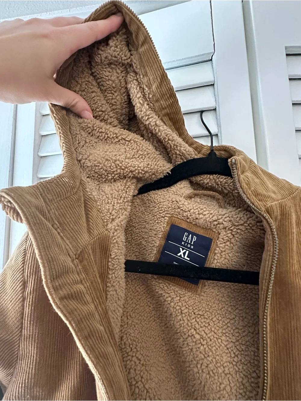 Boys XL GAP  Corduroy Sherpa Hooded zip Jacket in caramel